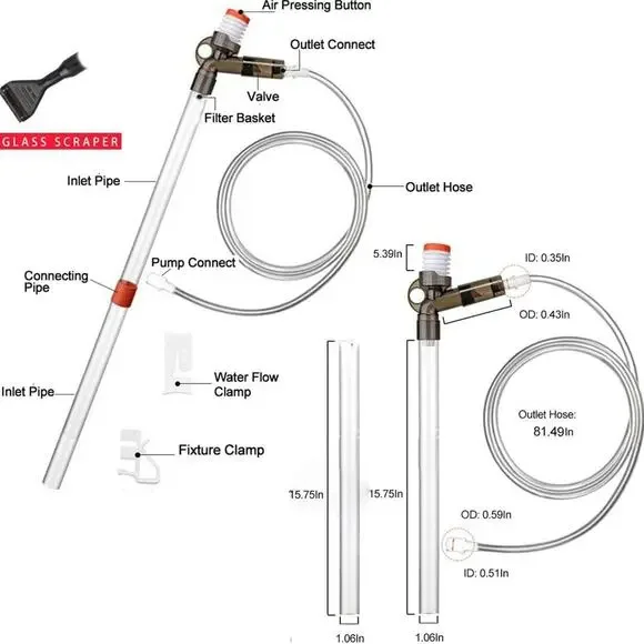 Aquarium Gravel Cleaner Siphon Fish Tank Vacuum Cleaner for Absorb Dirt Wash San - Picture 6 of 6